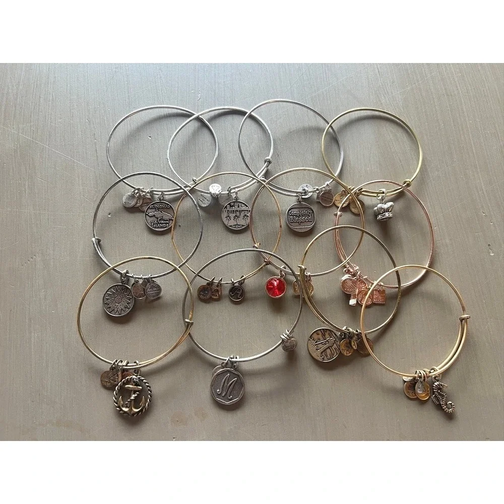Alex and Ani Bangle Bracelet Lot 11pc Silver Gold Rose Gold Charms
